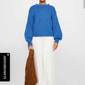 Princess Polly Harmony Balloon Sleeve Knit Sweater Blue  XS-S